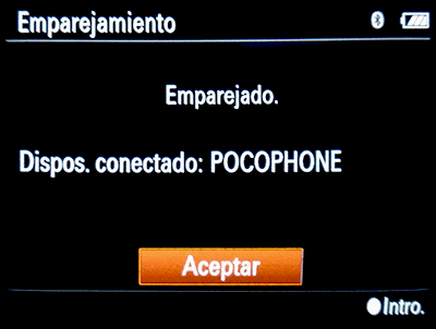 Emparejamiento de la cámara con el móvil finalizado con éxito