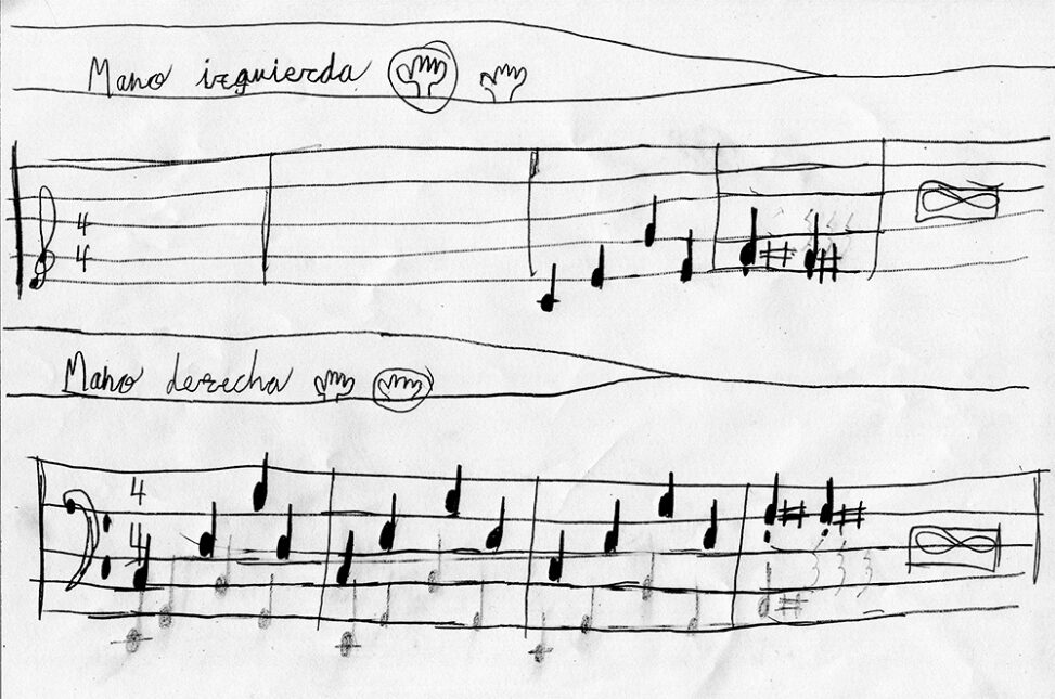 Partitura de una composición de mi hijo